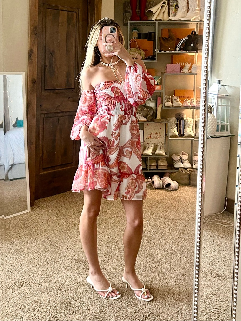 Express Boho Vacation Resortwear Tropical Pink Off The Shoulder Mini Dress XS